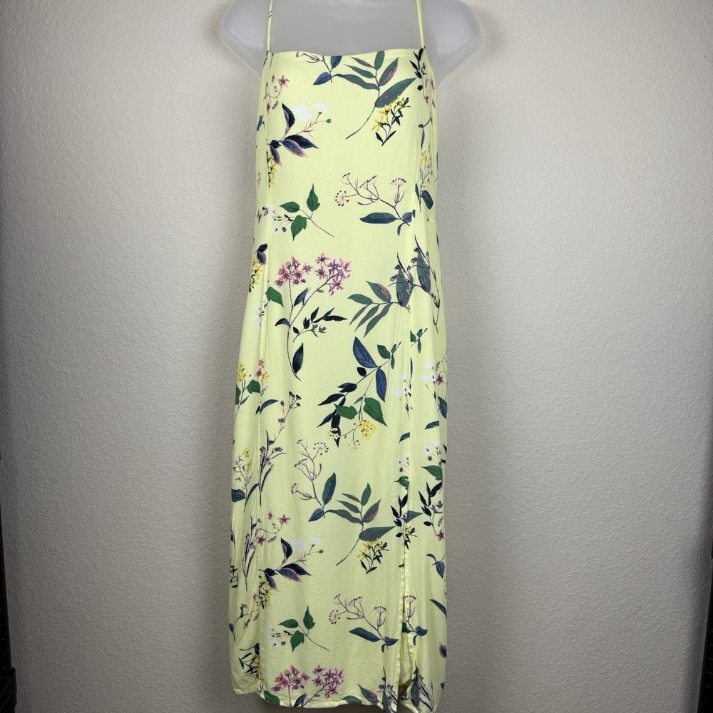Banana Republic Butter Yellow Floral Strappy Tank Dress Sz 14 Coquette Tea Party